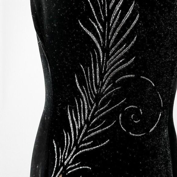Vintage Black Knit Floral Plant Glitter Maxi Bodycon Formal Prom Dress Size M/L - Picture 7 of 7